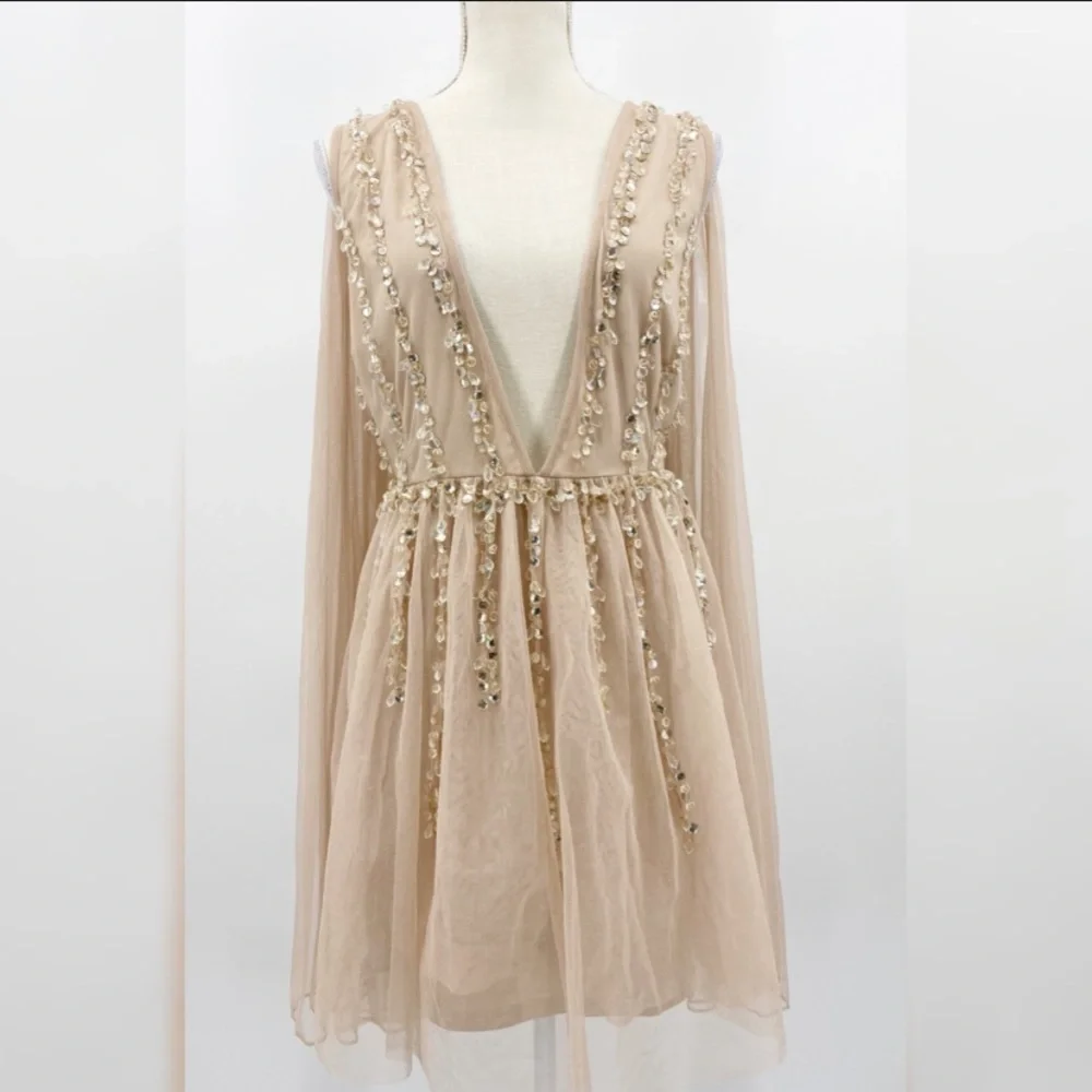 🌷ASOS🌷 Embellished Cape Plunge Tulle Mini Dress - Picture 4 of 16